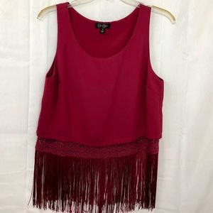 Jessica Simpson Maroon Tank Top with Fringe